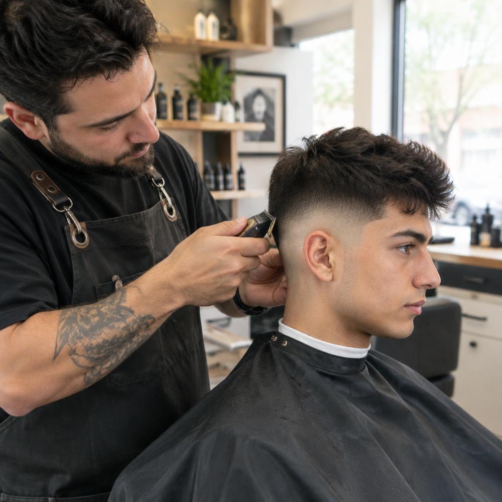 Barber finishing a fade