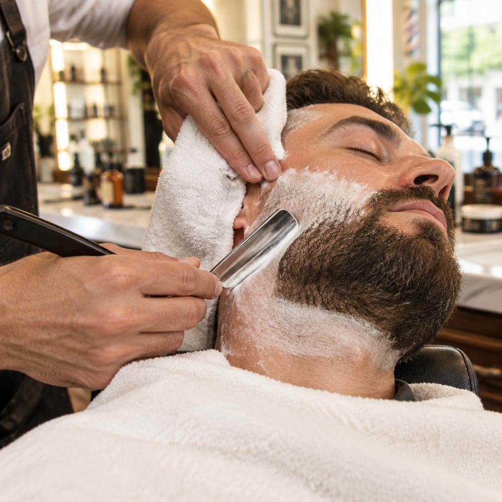Hot towel straight razor shave